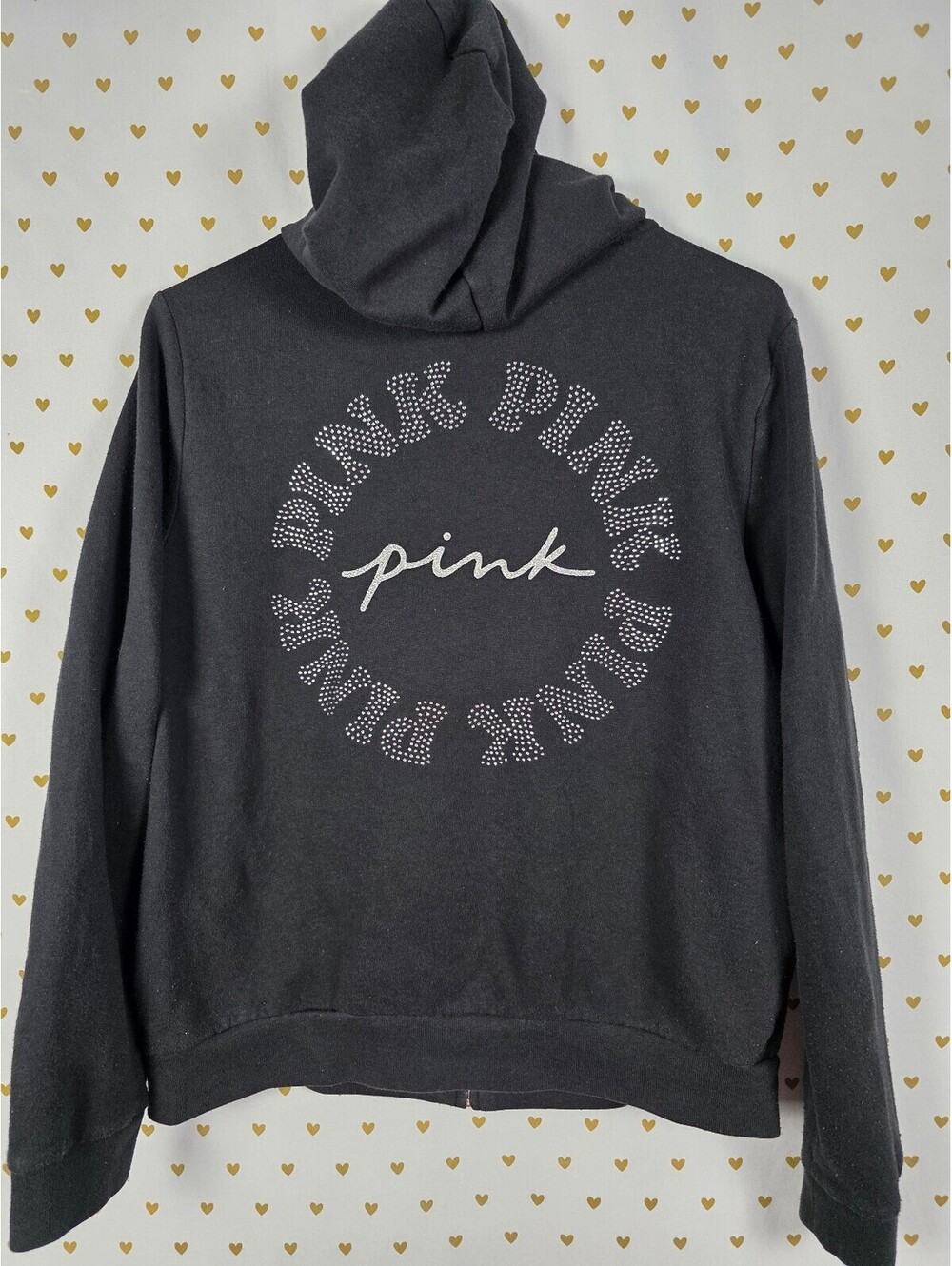 Victorias Secret Pink BLING studded Logo Full Zip Hoodie Jacket LARGE